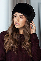Шапка жіноча зимова чорна з еко хутра норка та еко замші