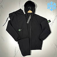 Теплий чоловічий костюм спортивний Stone стон айленд Soft Shell водовідштовхуючий на флісі осінь-зима чорний