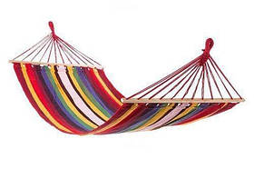 Гамак тканинний з дерев'яною поперечиною 200х150 см підвісний для відпочинку на природі дачі та балкона