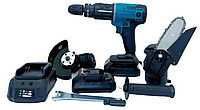 Набір інструментів 3 в 1 з акумуляторами для свердління шліфування та розпилу болгарка шуруповерт пила