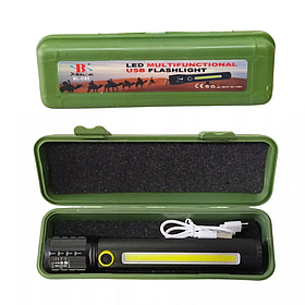 Світлодіодний ручний акумуляторний ліхтар із бічним світильником USB зарядка 3 режими яскравості 500 мАг