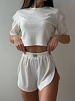 Жіноча піжама рубчик мустанг, комплект з топом і шортами для сну і дому