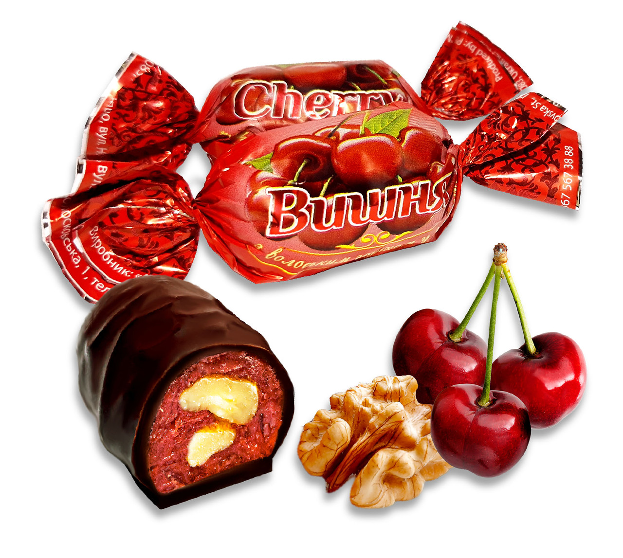 Цукерки "Вишня в шоколаді з волоським горіхом", ТМ Amelia