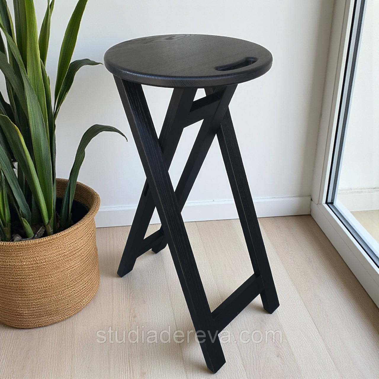 Розкладний Дерев'яний Табурет для Бару, Кухні, Кафе, Піцерії з Натурального Дерева Ясен чорний 63см, фото 1