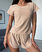 Жіночий махровий піжамний комплект з топом і шортами для сну, відпочинку та дому, м'який і затишний