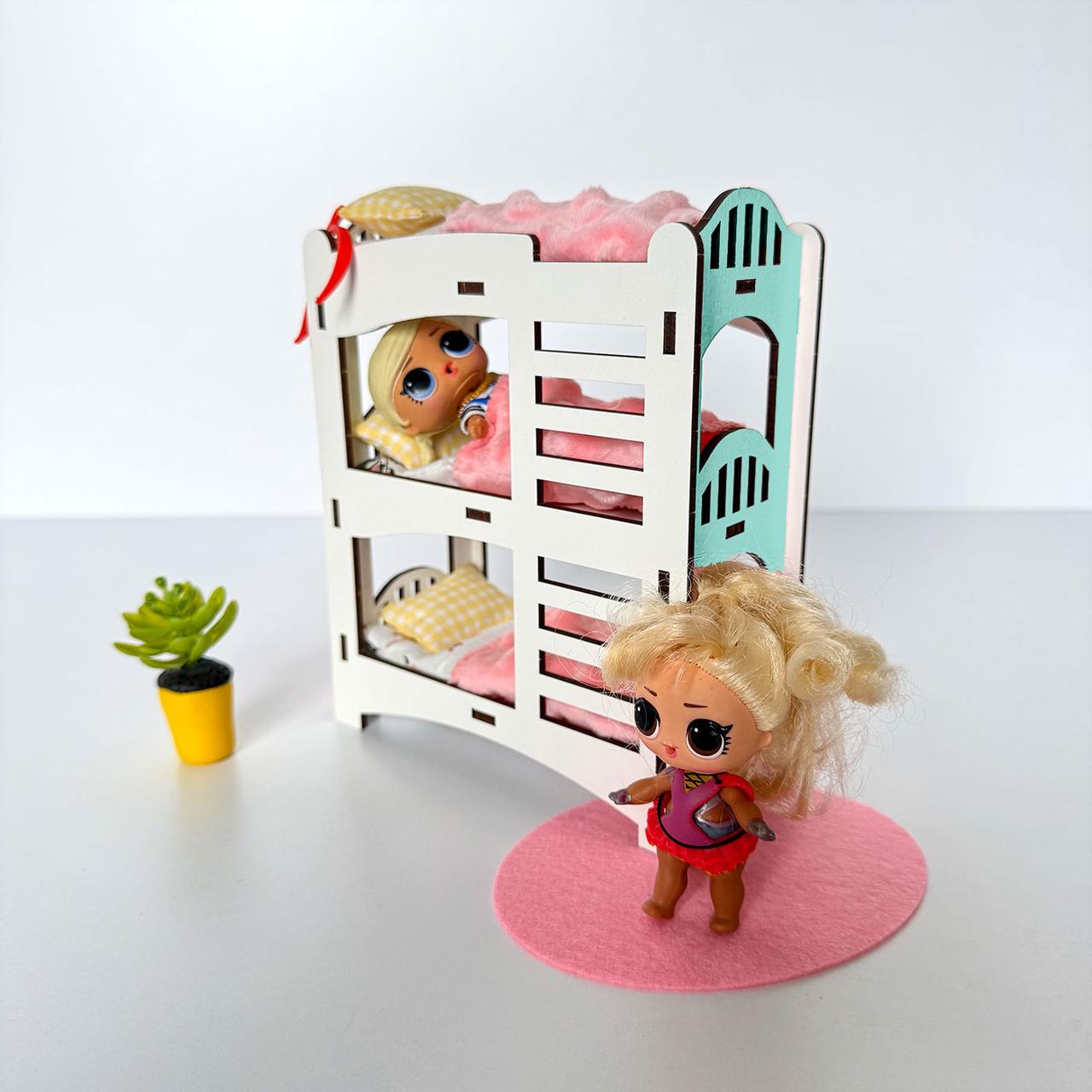 Трьохярусне ліжечко для ляльок LOL і пупсів NestWood, м'ятна, фото 1