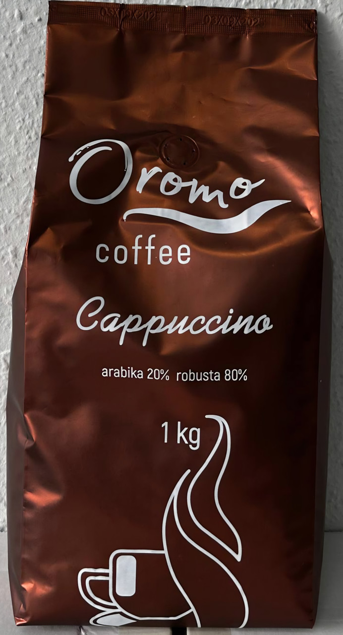 Кава в зернах OROMO Coffee CAPPUCCINO 1000 г, купаж 20/80 свіжого обсмажування з ароматом капучино