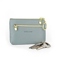 Ключниця шкіряна з кільцем на блискавці VC2013 сіро-блакитна
