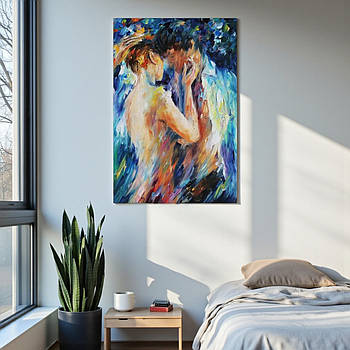 Картина Закохана пара Яскрава абстракція Декор для спальні Репродукція Друк на полотні 60х40см