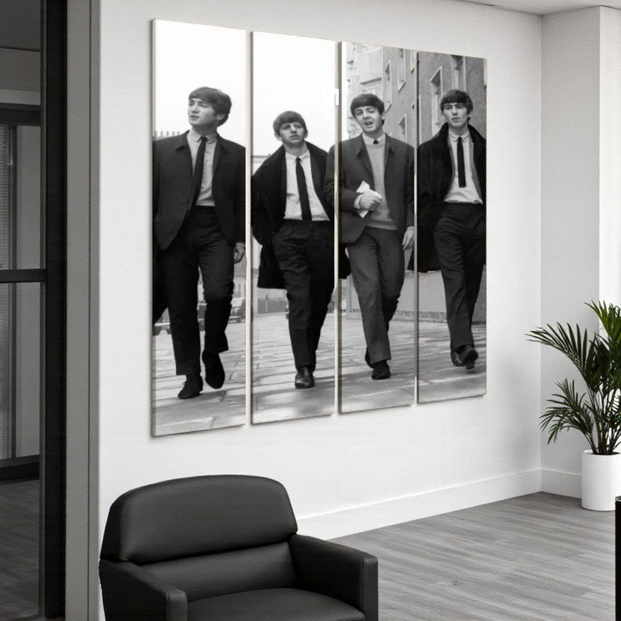 Велика чорно-біла ретро картина Бітлз The Beatles музиканти Друк на полотні 148x160см, фото 1