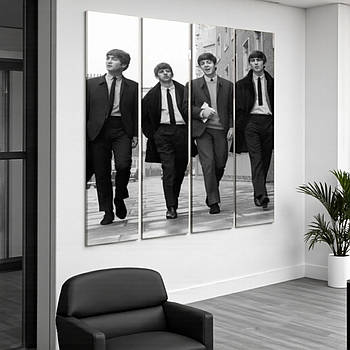 Велика чорно-біла ретро картина Бітлз The Beatles музиканти Друк на полотні 148x160см