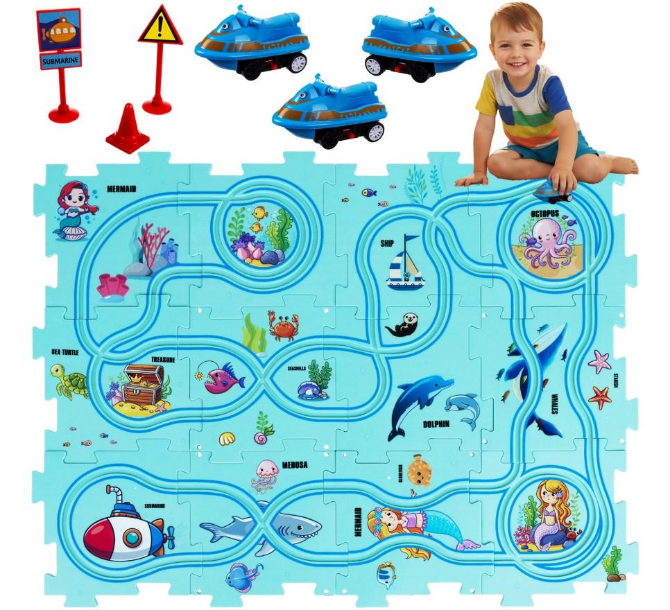 Дитячий килимок, Пазл-трек з машинками та дорогою Kruzzel 24851, фото 1