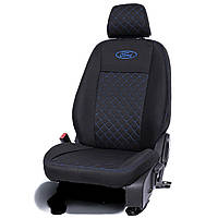 Чехлы на сиденье авто Шевроле Такума (Chevrolet Tacuma) автоткань ромбами синяя строчка