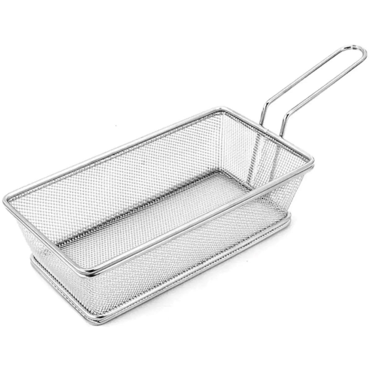 Кошик сервірувальний 21×11,5×5,5 см для подачі картоплі фрі та снеків з ручкою Срібляста HP-19-11, фото 1