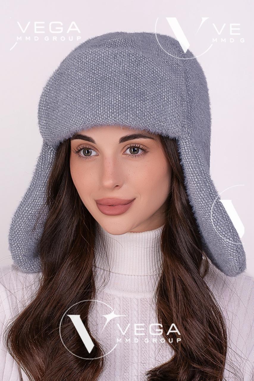 Жіноча шапка вуханка ангора Flirt 56-58 сірий, фото 1