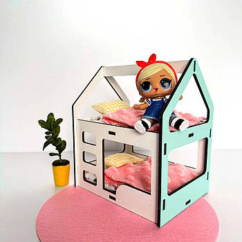 Двоярусне ліжечко будиночок для ляльок LOL і пупсів NestWood, м'ятна
