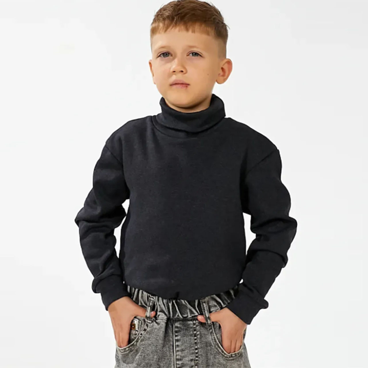 Гольф-водолазка темно-сірого кольору з начосом для підлітка Тм "ОК" Розмір: 134-140 (33078-4), фото 1