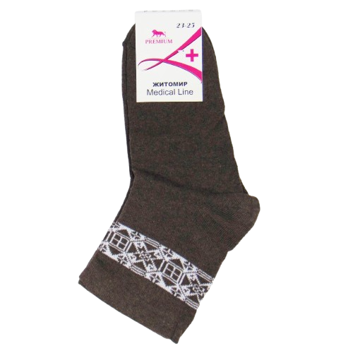 Шкарпетки без гумки орнамент Premium Medical Line 23-25 коричневі, фото 1