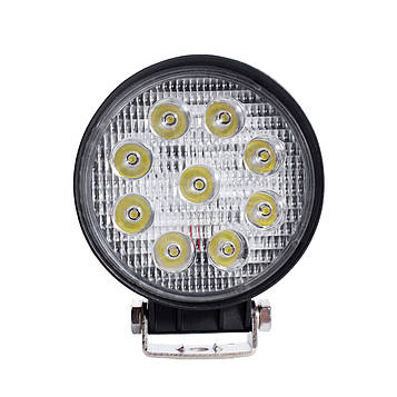 LED фара кругла 27W світлодіодна, 9 ламп, широкий промінь 10/30V 6000K Код/Артикул LED 27 круг-01