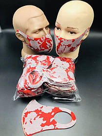 Багаторазова неопренова маска з квітковим принтом червоного кольору - захисна тканинна маска