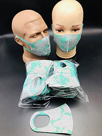 Багаторазова неопренова маска з квітковим принтом бірюзового кольору - захисна тканинна маска