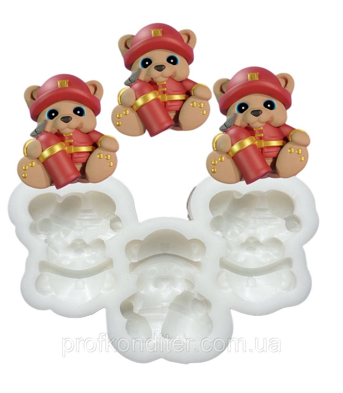 Силіконовий молд для шоколаду та ін "ЦУКЕРКИ - ведмедики ПОЖЕЖНИКИ", фото 1
