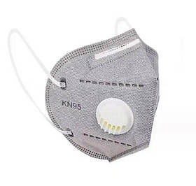 Багаторазова захисна маска-респіратор KN95 сірого кольору з фільтром (клапаном) - 6 фільтруючих шарів