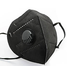 Багаторазова захисна маска-респіратор KN95 чорного кольору з фільтром (клапаном) - 6 фільтруючих шарів