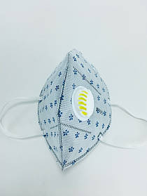 Багаторазова захисна маска-респіратор KN95 сірого кольору з квіточками з фільтром (клапаном) - 6 фільтруючих шарів