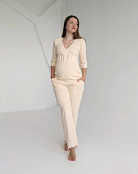Піжама для вагітних зі штанами WAFFLE (ванільний)
