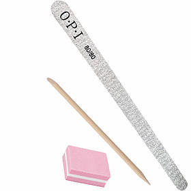 Індивідуальний набір для манікюру: міні-баф, апельсинова паличка 11,5см, пилка крапля OPI 80/80 грит