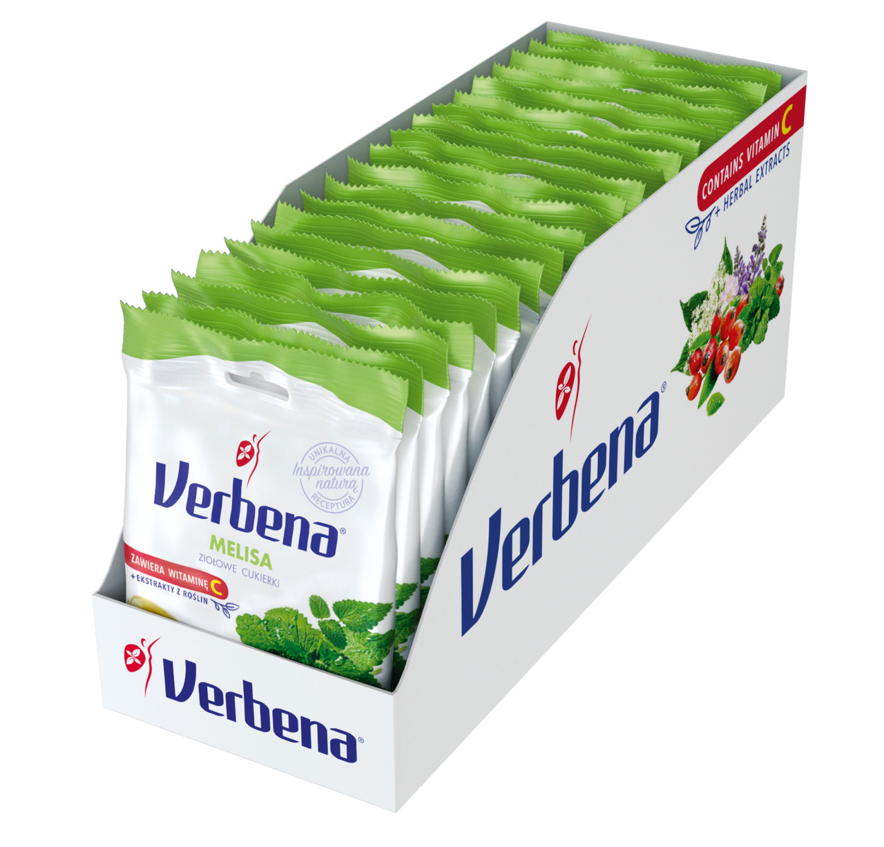 Упаковка Льодяники VERBENA з мелісою та вітаміном С 60г, (20шт/ящ), фото 1