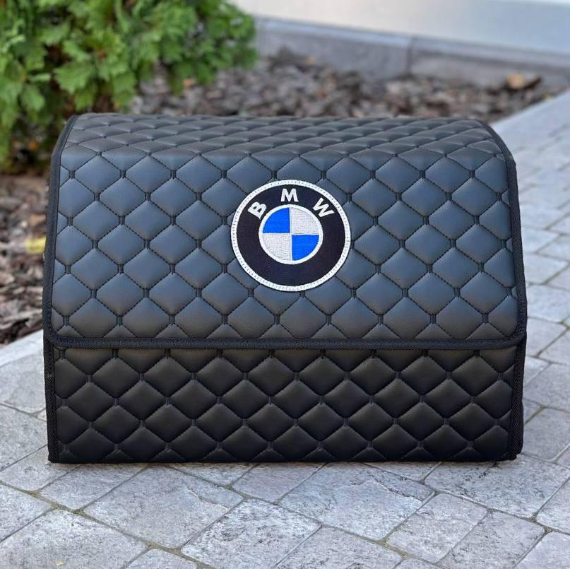 Органайзер у багажник з логотипом BMW з екошкіри, чорний, 50 см, коробка в багажник, фото 1