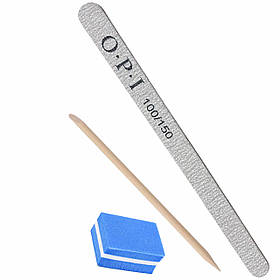 Індивідуальний набір для манікюру: міні-баф, апельсинова паличка 11,5см, пилка крапля OPI 100/150 грит