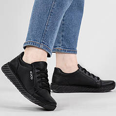 Кросівки жіночі чорні шкіряні з прошитою підошвою (Л 1 чорні)