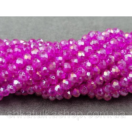 Намистини кришталеві рондель 4х3мм, малиновий з переливом, фото 1