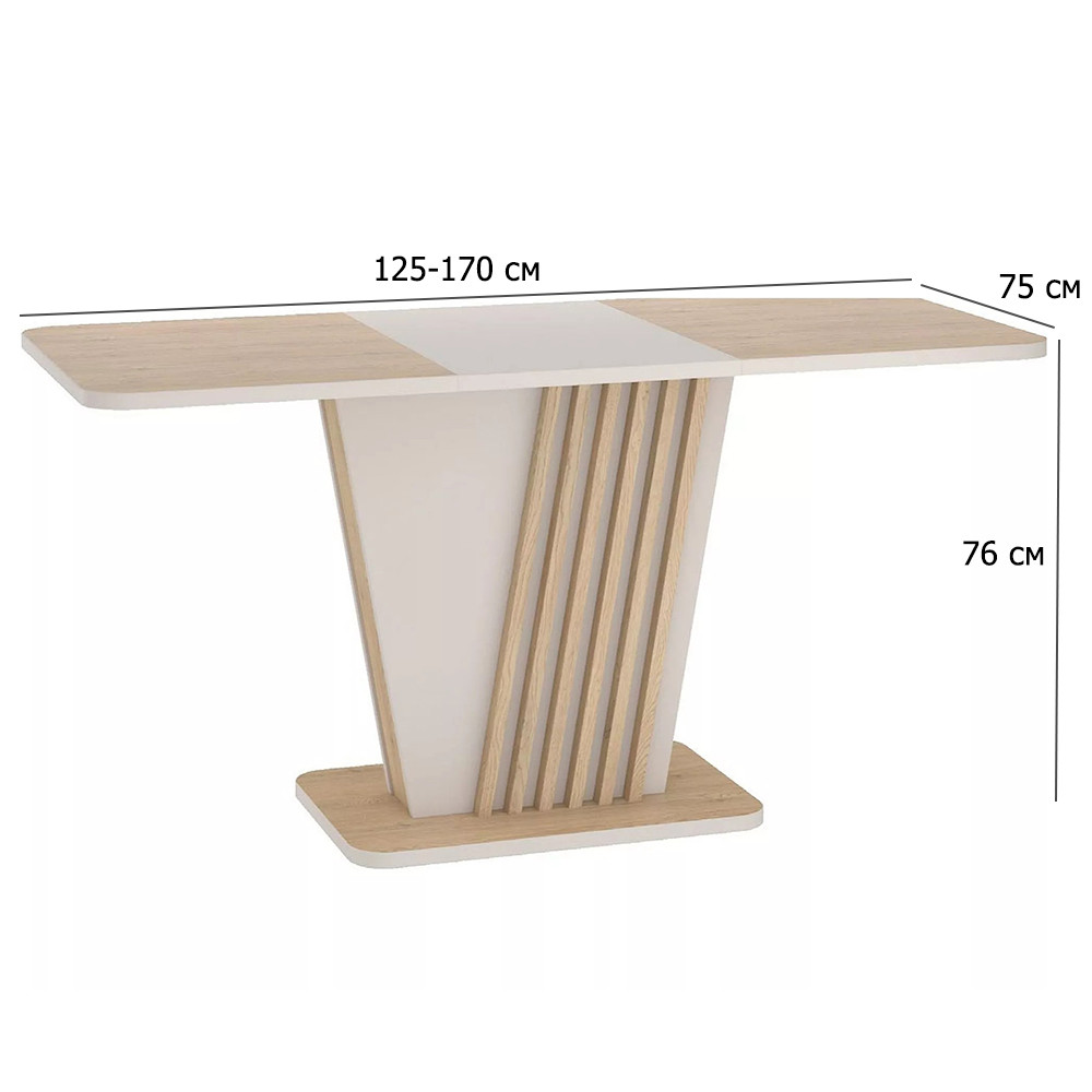 Розкладний стіл у скандинавському стилі Nevio 125-170х75 см дуб кремона торро та кашемір на одній ніжці, фото 1