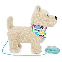 Інтерактивна собачка на повідку бежева M6218UA-1, що ходить, співає українською та «лиже», 28 см, фото 9