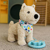 Інтерактивна собачка на повідку бежева M6218UA-1, що ходить, співає українською та «лиже», 28 см, фото 3