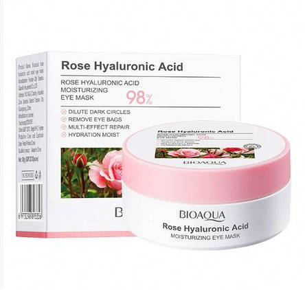 Гідрогелеві патчі для шкіри навколо очей з трояндою та гіалуроновою кислотою Bioaqua Rose Hyaluronic Acid, 60 шт, фото 1