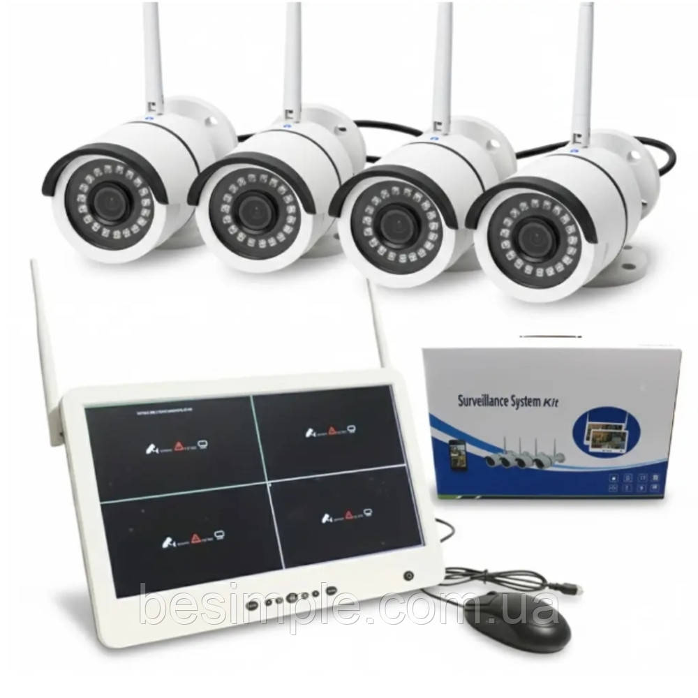 Набір із 4 камер відеоспостереження LCD13'' WiFi / DVR KIT / Вуличні камери спостереження, фото 1
