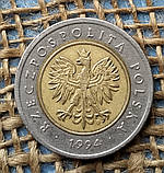 5 злотих 1994 року. Польща, фото 2