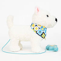 Інтерактивна собачка біла на повідку M6218UA-2, що ходить, співає українською та «лиже», 28 см, фото 7