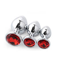 Анальні пробки металеві набір зі стразами M L XL 3 шт подарунок ( 150-045 )