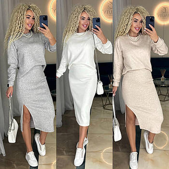 Костюм жіночий стильний з ангори кофта і спідниця (Норма та напівбатал)