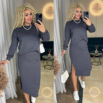 Костюм жіночий стильний з ангори кофта і спідниця (Норма та напівбатал)