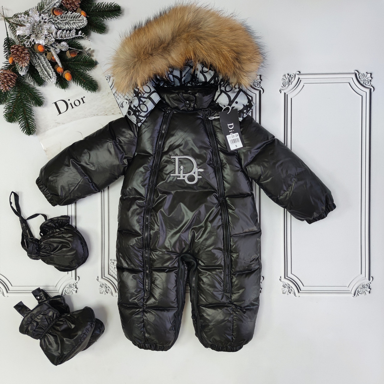 Зимовий суцільний комбінезон трансформер Діор для новонароджених, фото 1