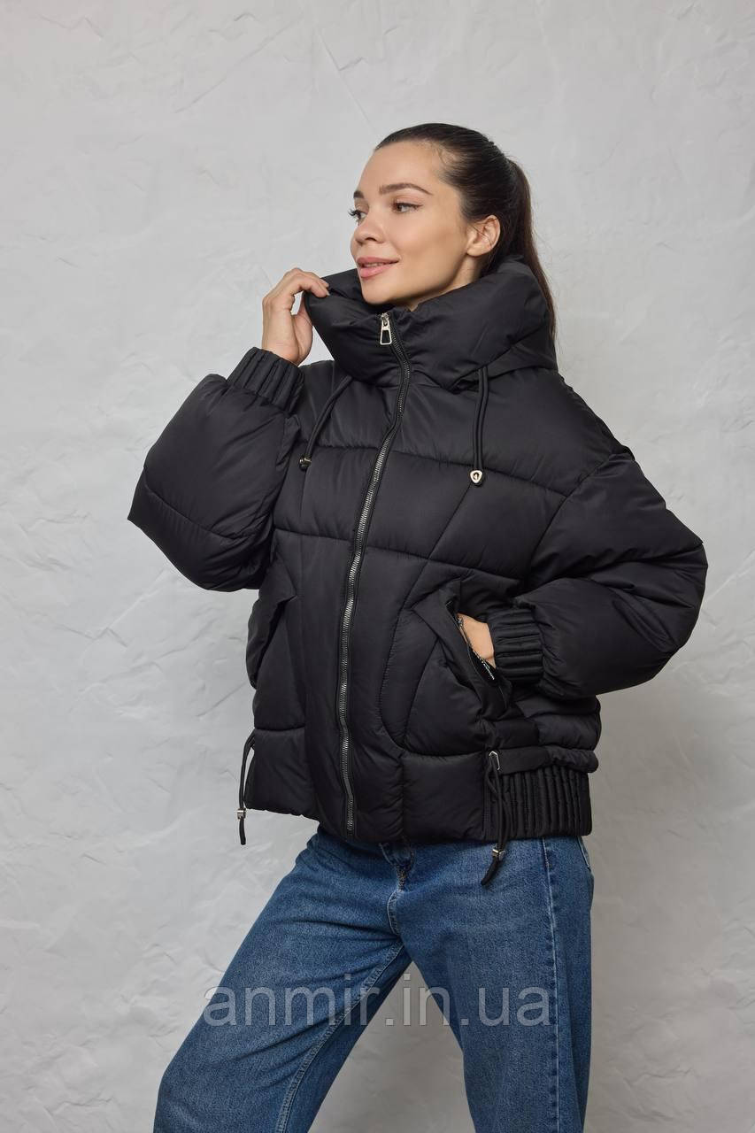 Куртка жіноча зимова стьобана під гумку норма 44-52, колір чорний