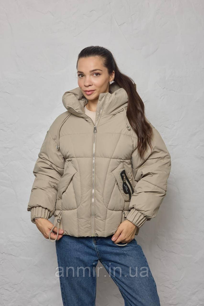 Куртка жіноча зимова стьобана під гумку норма 44-52, колір бежевий