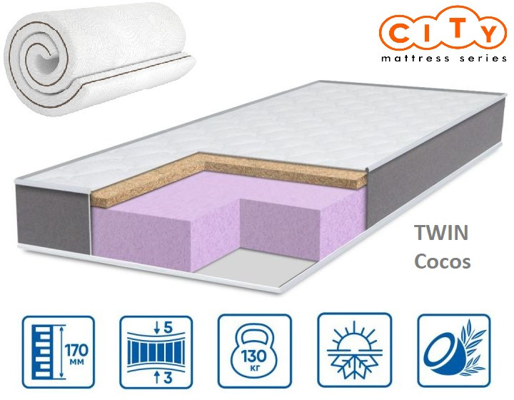 Матрац City Twin Cocos 17см 140*190 (Вакумне скручування!), фото 1